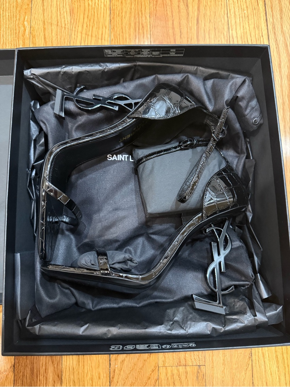 Saint Laurent Black Croc-Embossed Patent YSL Monogram Heels - Picture 5 of 6